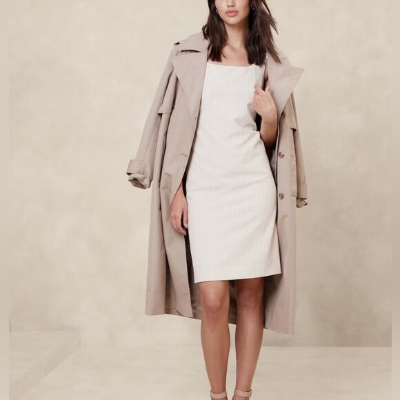 Banana Republic Sculpted Sheath Dress White Stripe Square neckline 10 Neutral - Picture 1 of 10